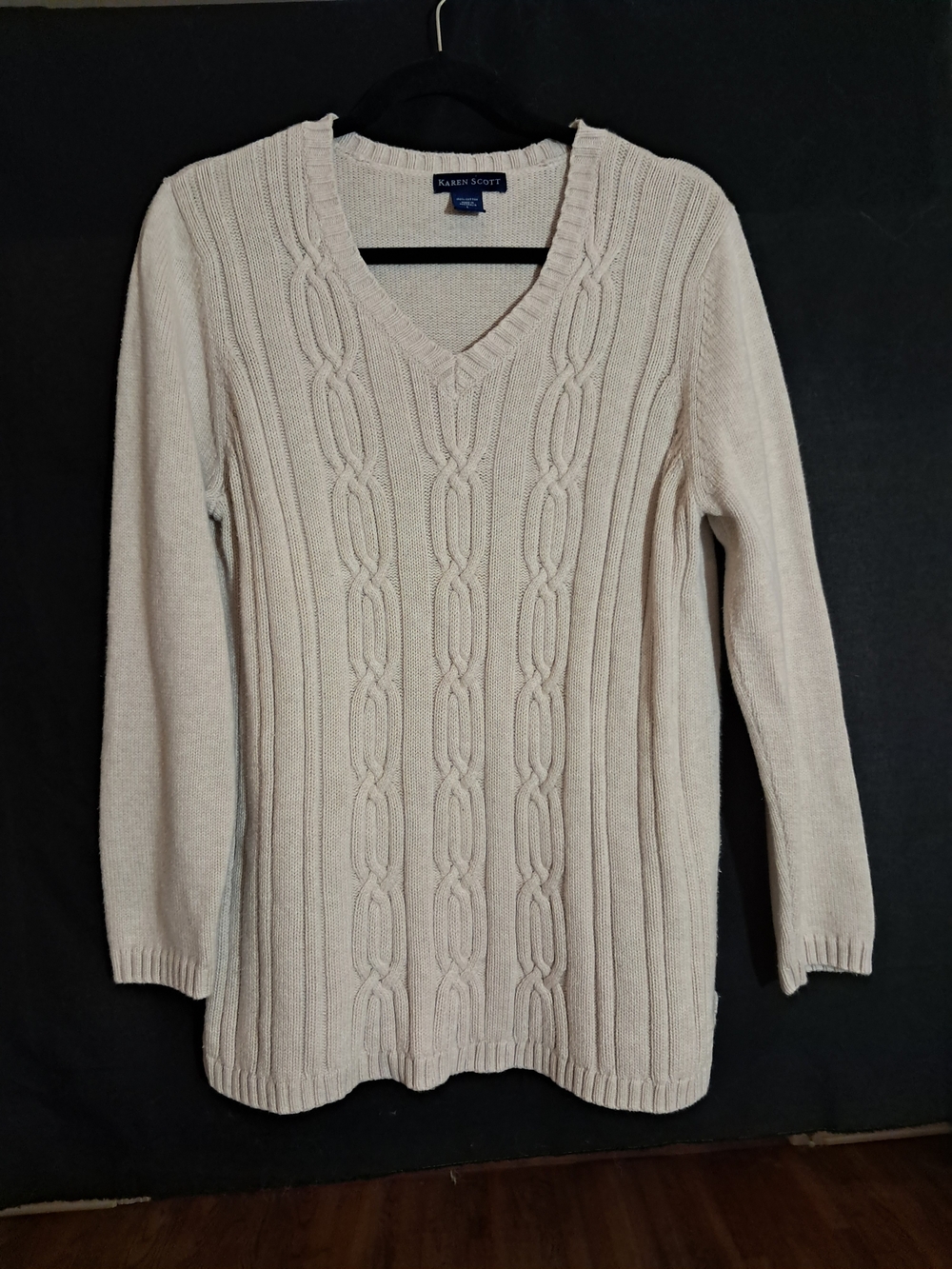 Karen Scott Soft Cream Cable V-Neck Pullover